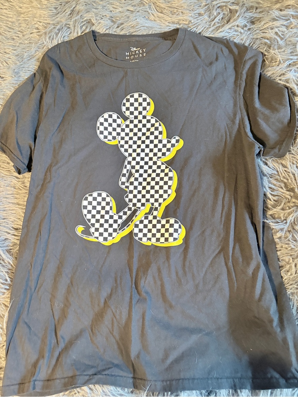 Disney Mickey Mouse Black Graphic Tee with Checkerboard Print